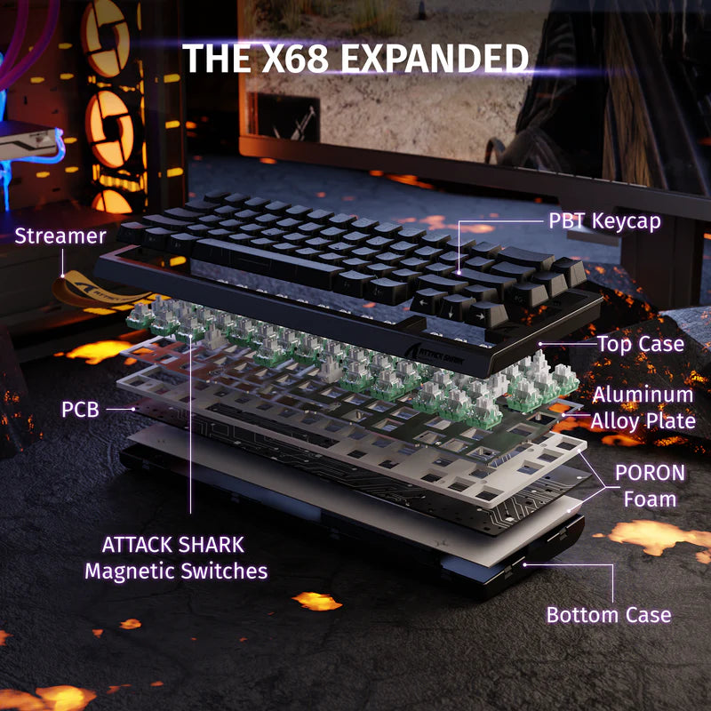 Attack Shark X68 He Gaming Keyboard Magnetic Mechanical Wired for Pro Gaming 0.01mm Rapid Trigg 8000Hz 128K Rate